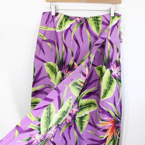 Women Silk Hawaiian Skirt New Faux Wrap Tropical Floral Print sz 10 - Picture 6 of 8